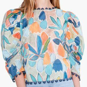 NIC+ZOE Citrus Grove Puff Sleeve Top Size Medium NWT